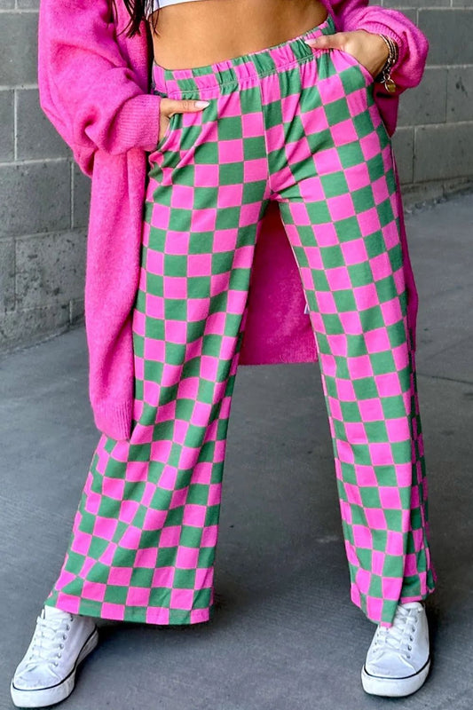 Dropship-Checkered Wide Leg Pants