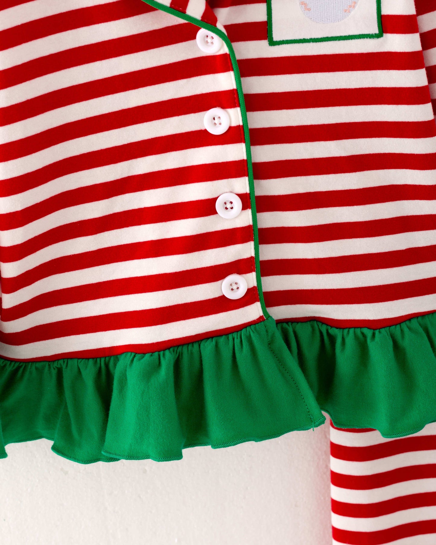 Christmas Red Stripe Santa Ruffle Girl Pajamas Sleepwear Set