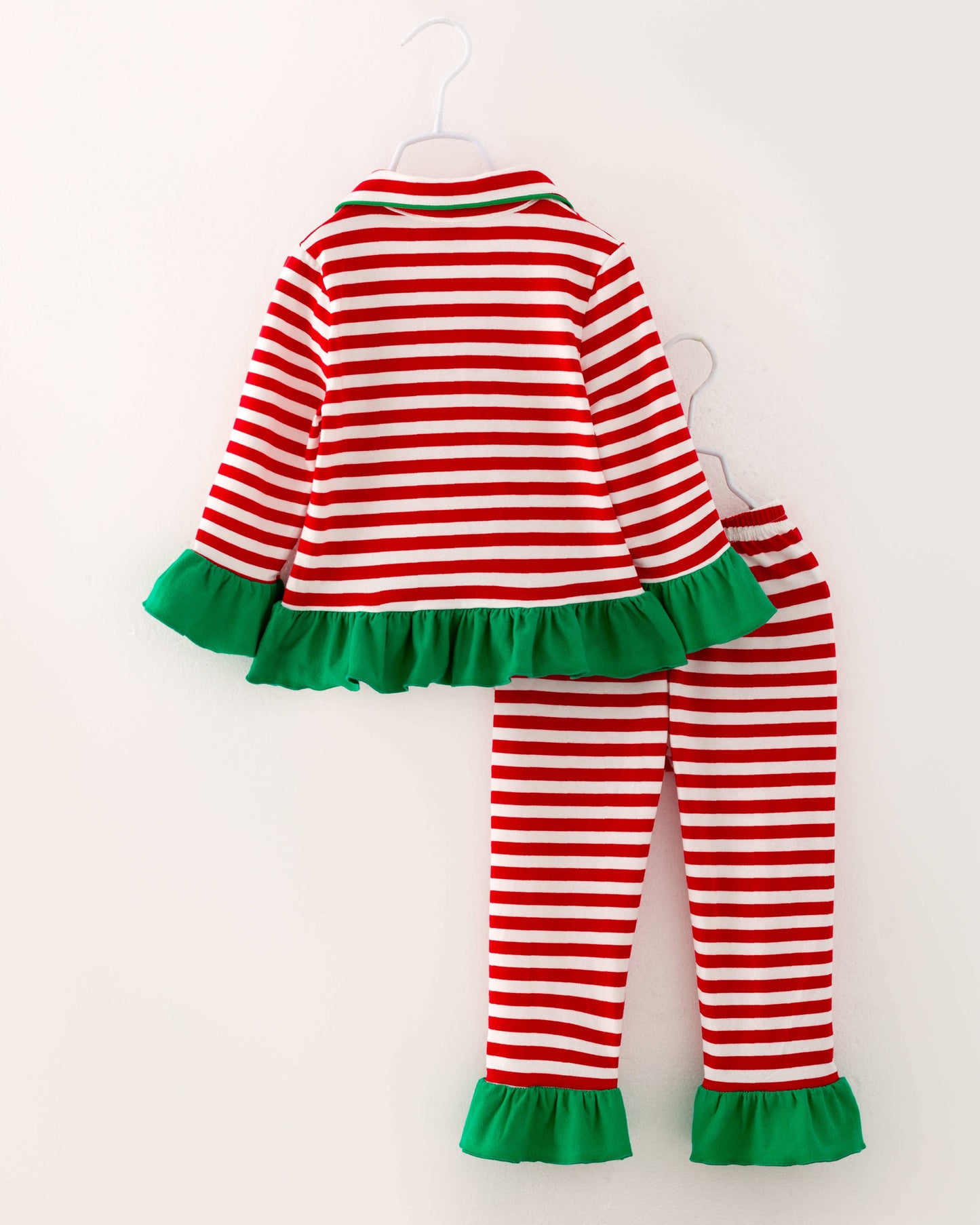 Christmas Red Stripe Santa Ruffle Girl Pajamas Sleepwear Set