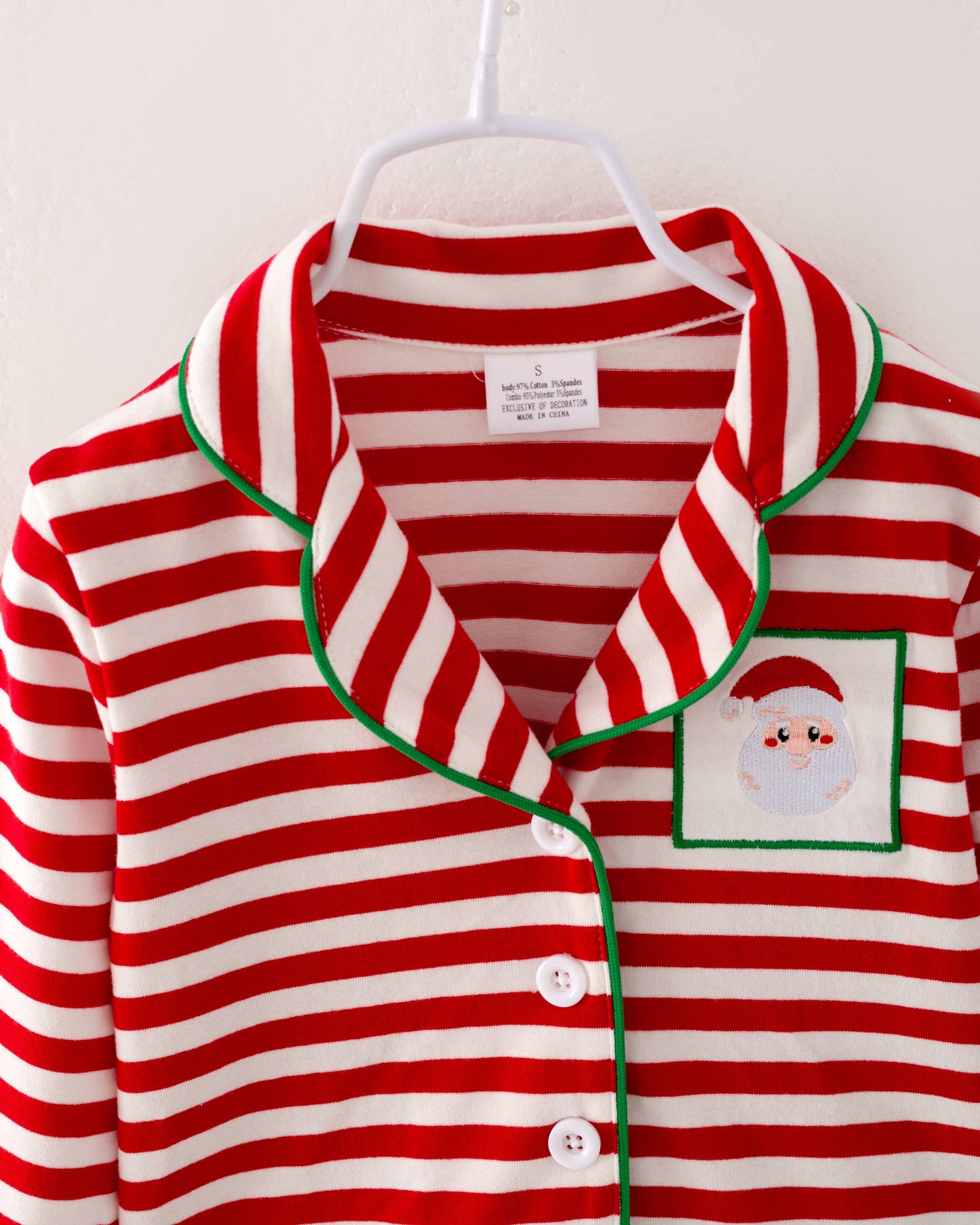 Christmas Red Stripe Santa Ruffle Girl Pajamas Sleepwear Set