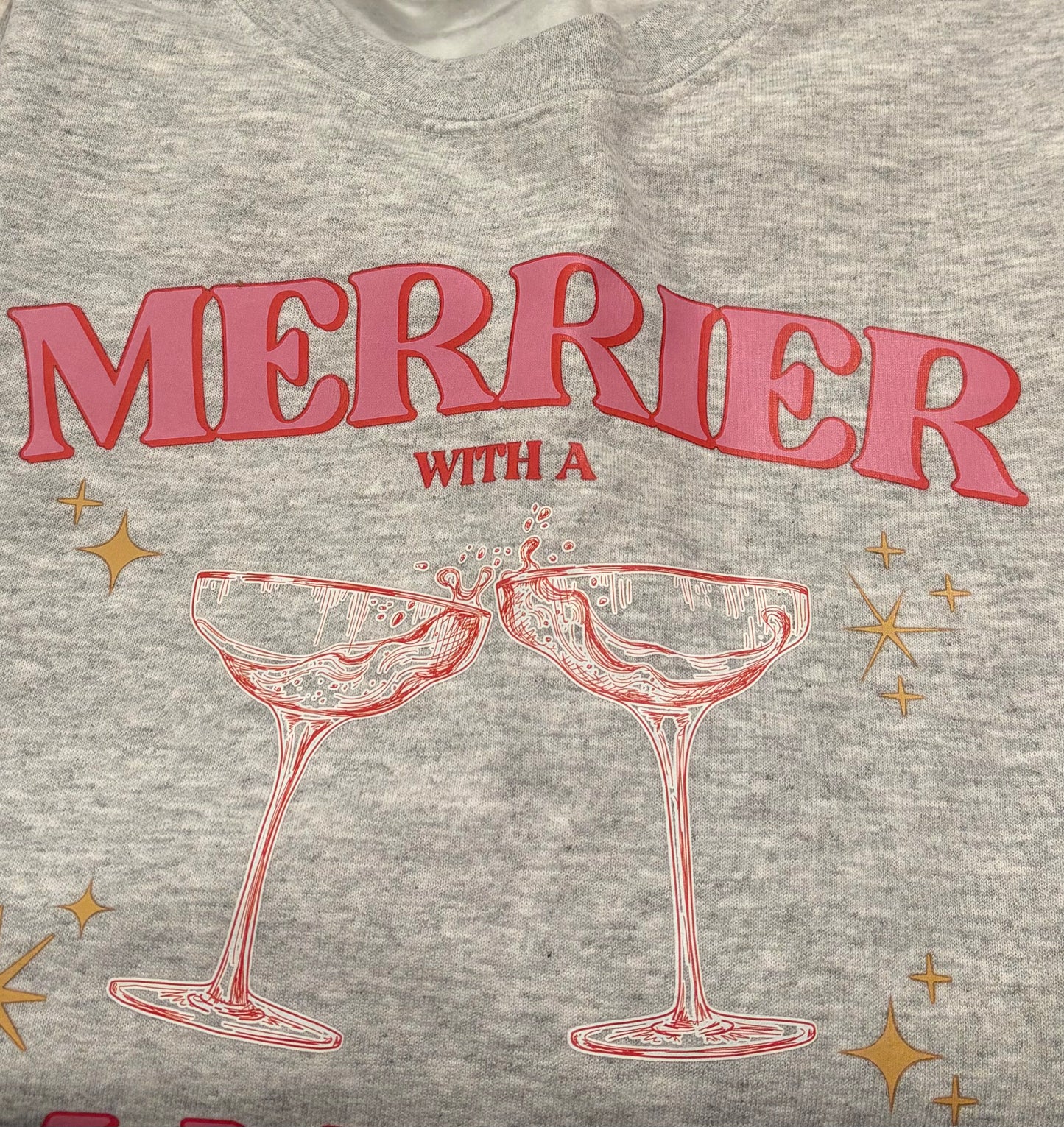 Christmas Sweatshirt, Merrier with a Martini, Graphic Shirt- Ash/Grey color as last pictured